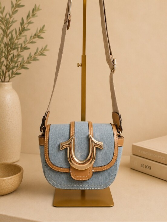 True Religion Handbags - True Religion Denim Saddle Crossbody Bag Oversized Horseshoe Logo
